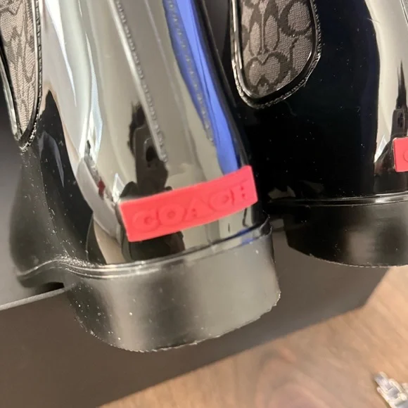 Coach Black Patent Chelsea Boot with Signature Ankle Panel and Red Stripe - Picture 4 of 5